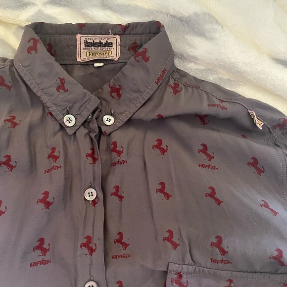 Ferrari Maroon Horse Print Men's Shirt - Picture 1 of 5
